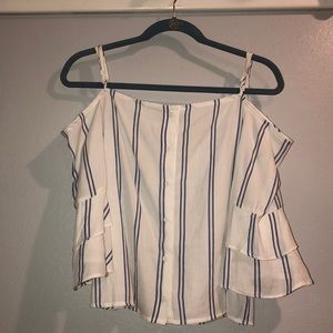 White and blue off the shoulder shirt
